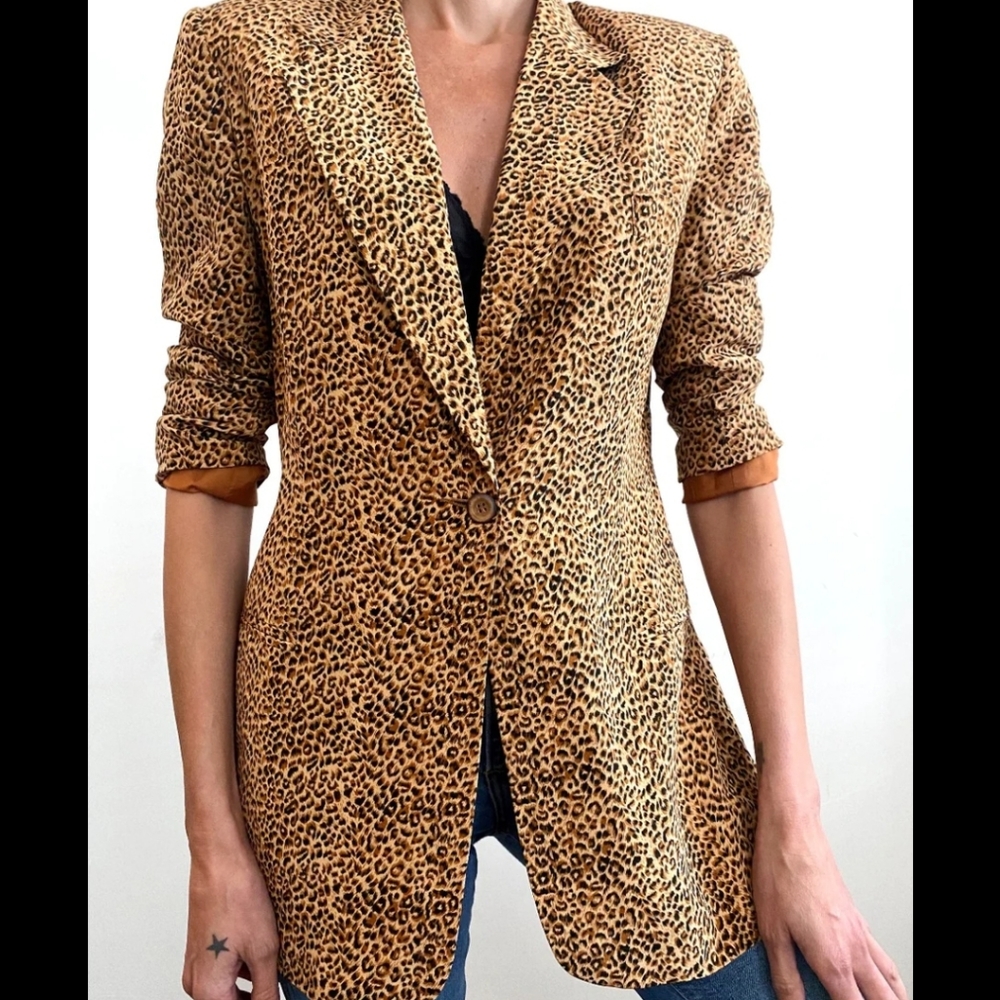 Vintage Diane gilman silk animal print blazer medium